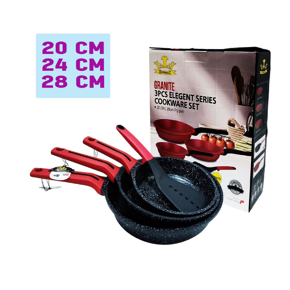 SUPREMO - Set de Sartenes 20, 24 y 28 cm SUPREMA Cerámico Antiadherente Negro