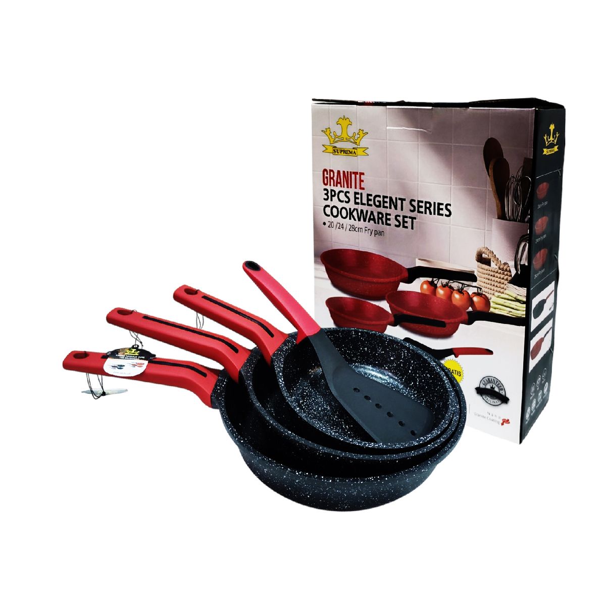 GENERICO - Set de Sartenes 20, 24 y 28 cm SUPREMA Cerámico Antiadherente Negro