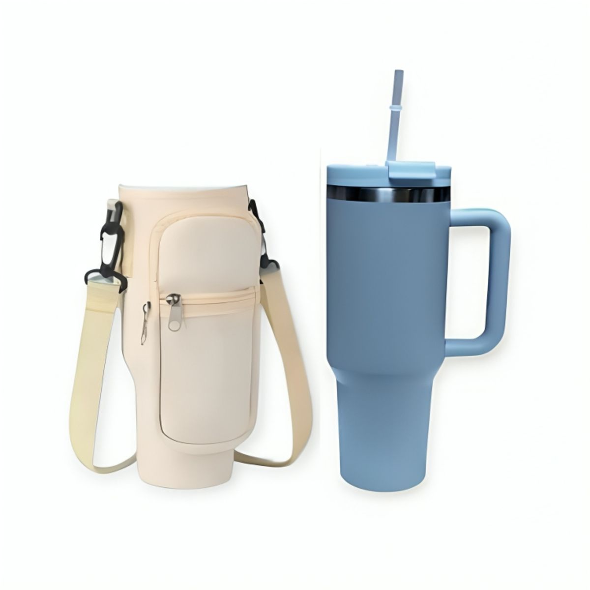 GENERICO - Combo Termo Premium Hermético Doble Pico y Funda Carry All Day para Vaso Tomatodo de 900 a 1250 ml
