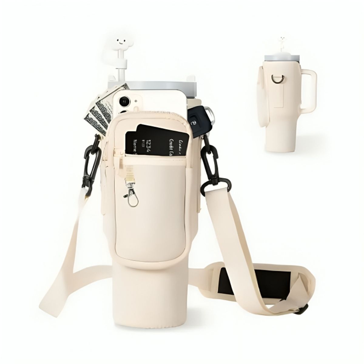 GENERICO - Combo Termo Premium Hermético Doble Pico y Funda Carry All Day para Vaso Tomatodo de 900 a 1250 ml