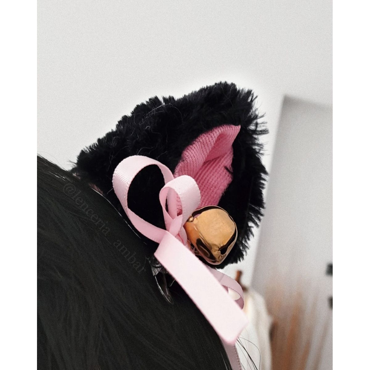 GENERICO - GANCHOS PARA CABELLO COSPLAY ANIME OREJAS KAWAII DE GATO CON CASCABEL Y MOÑO ROSA