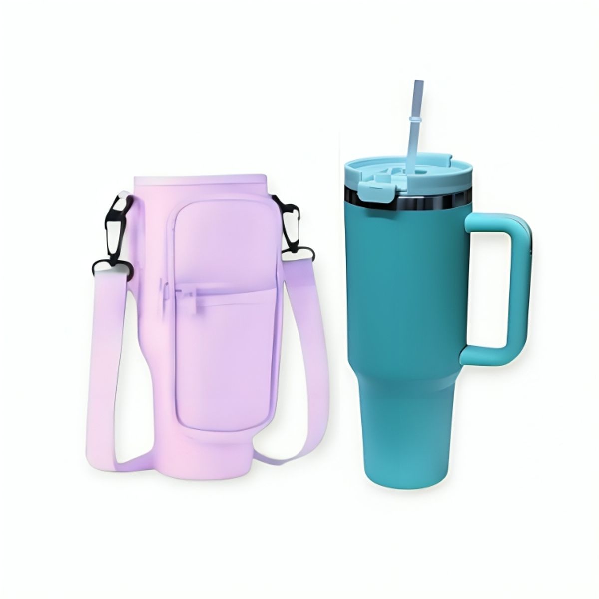 GENERICO - Combo Termo Premium Hermético Doble Pico y Funda Carry All Day para Vaso Tomatodo de 900 a 1250 ml