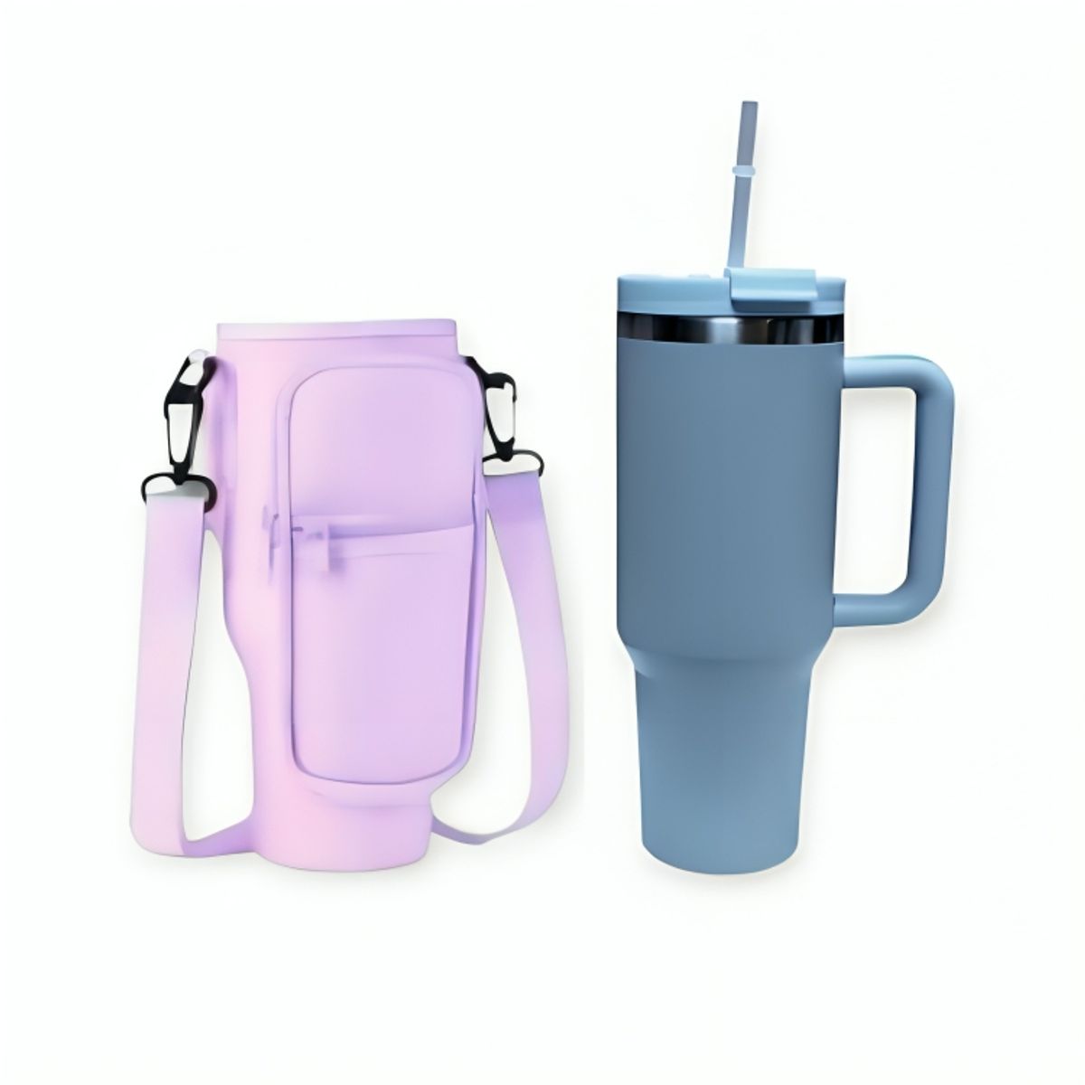GENERICO - Combo Termo Premium Hermético Doble Pico y Funda Carry All Day para Vaso Tomatodo de 900 a 1250 ml