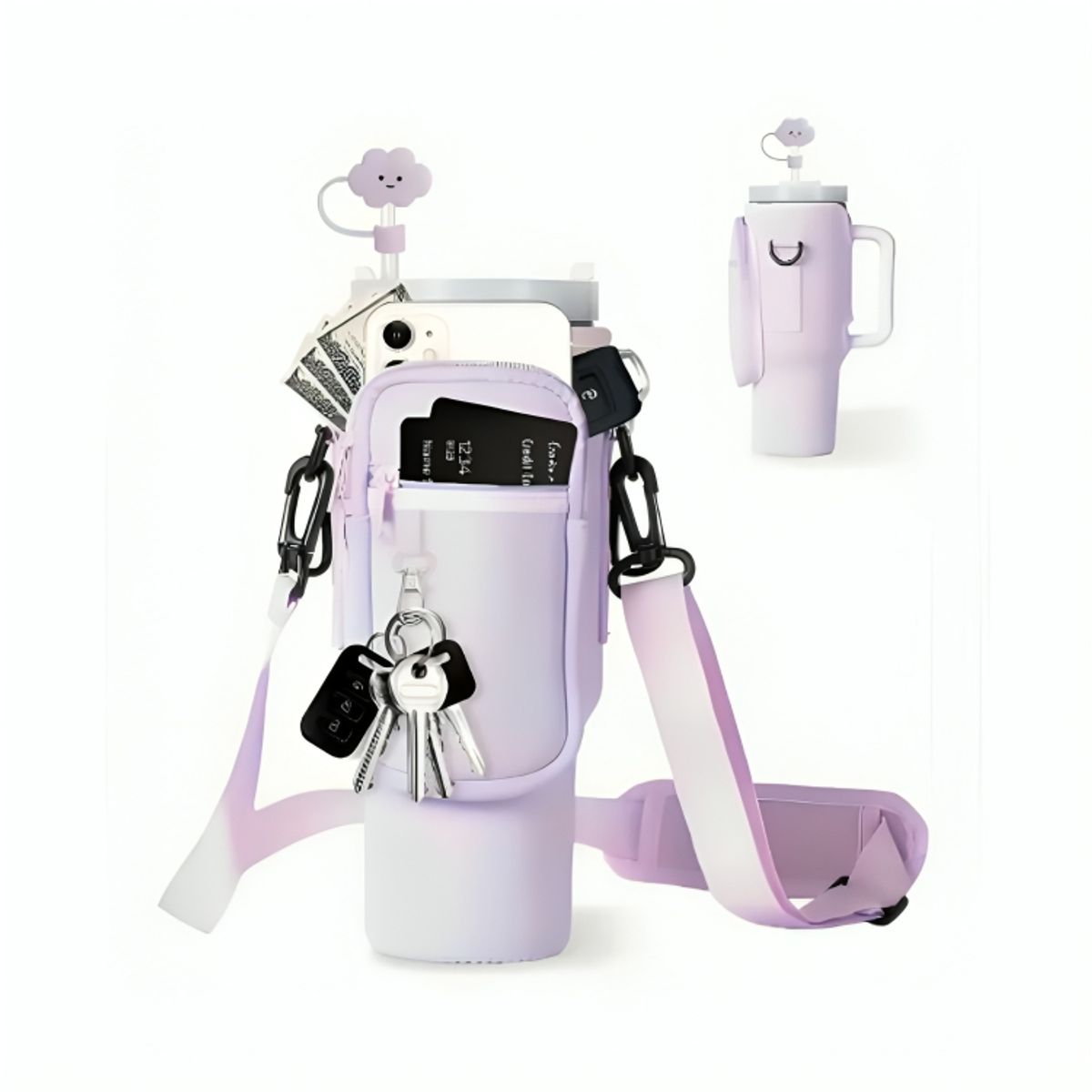 GENERICO - Combo Termo Premium Hermético Doble Pico y Funda Carry All Day para Vaso Tomatodo de 900 a 1250 ml