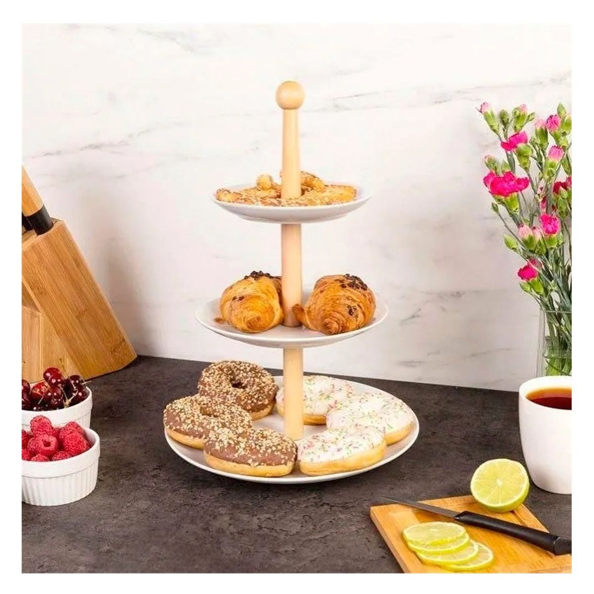 ICHIMATSU - PORTA BOCADITOS DE LOZA DE 3 PISOS