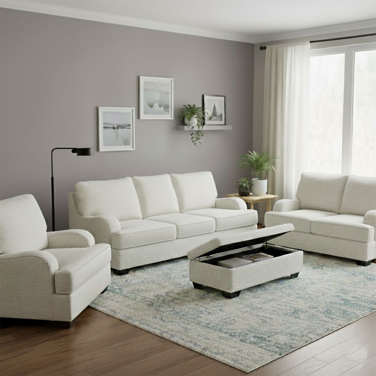 Juego de sala 3-2-1 Velora + Banqueta baúl de regalo, marca AMBIHOME - Foto Principal