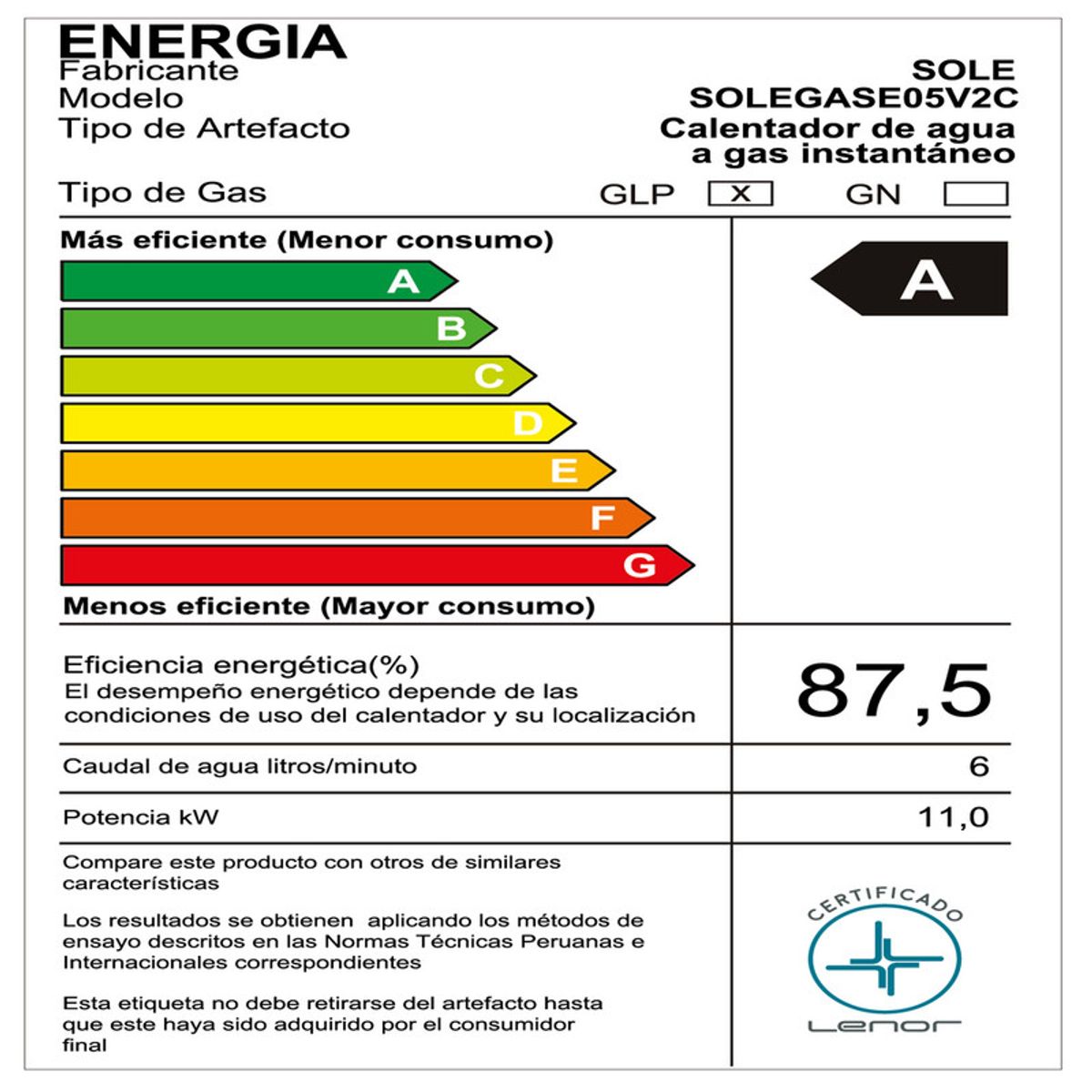 SOLE - Calentador Instantáneo Sole Control Total Glp 55L CAcc