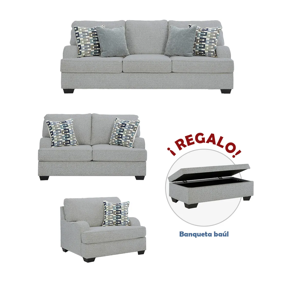 AMBIHOME - Juego de sala 3-2-1 Velora + Banqueta baúl de regalo