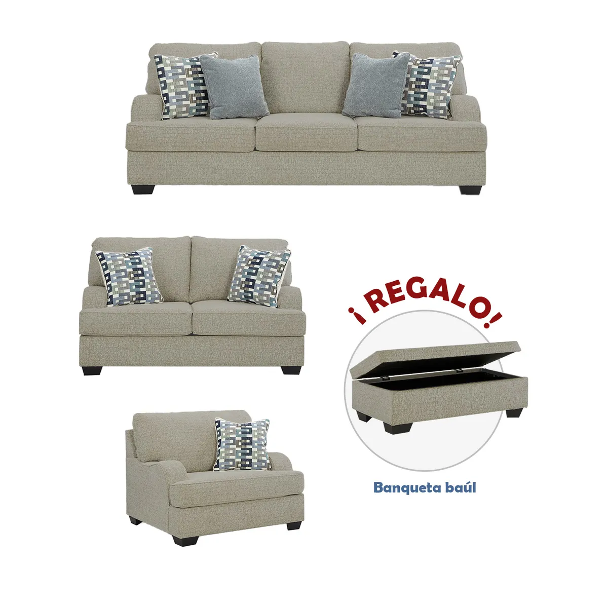 AMBIHOME - Juego de sala 3-2-1 Velora + Banqueta baúl de regalo