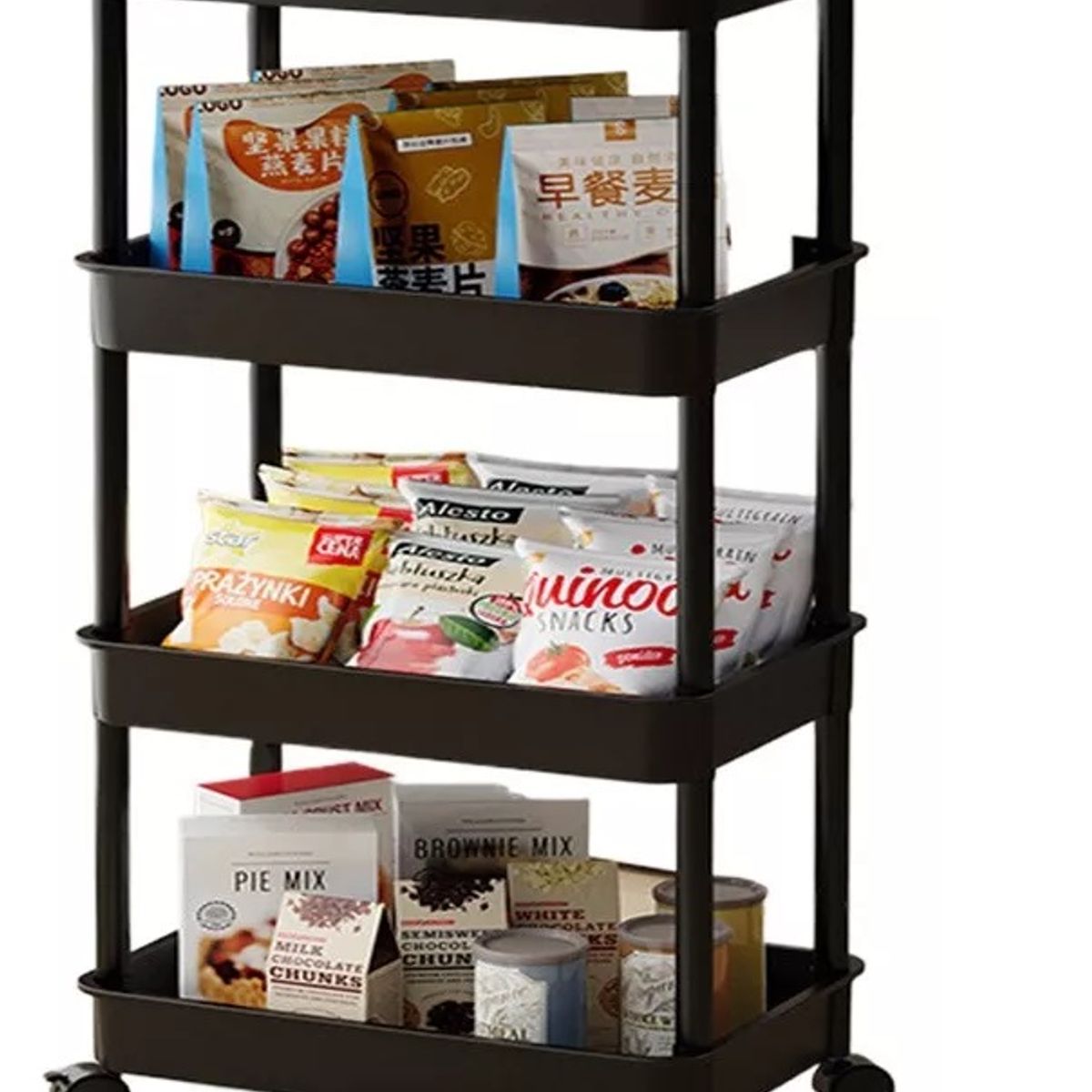 GENERICO - Estante Organizador Multiuso 97 x 35 cm de 4 Niveles Con Asas y Ruedas Negro