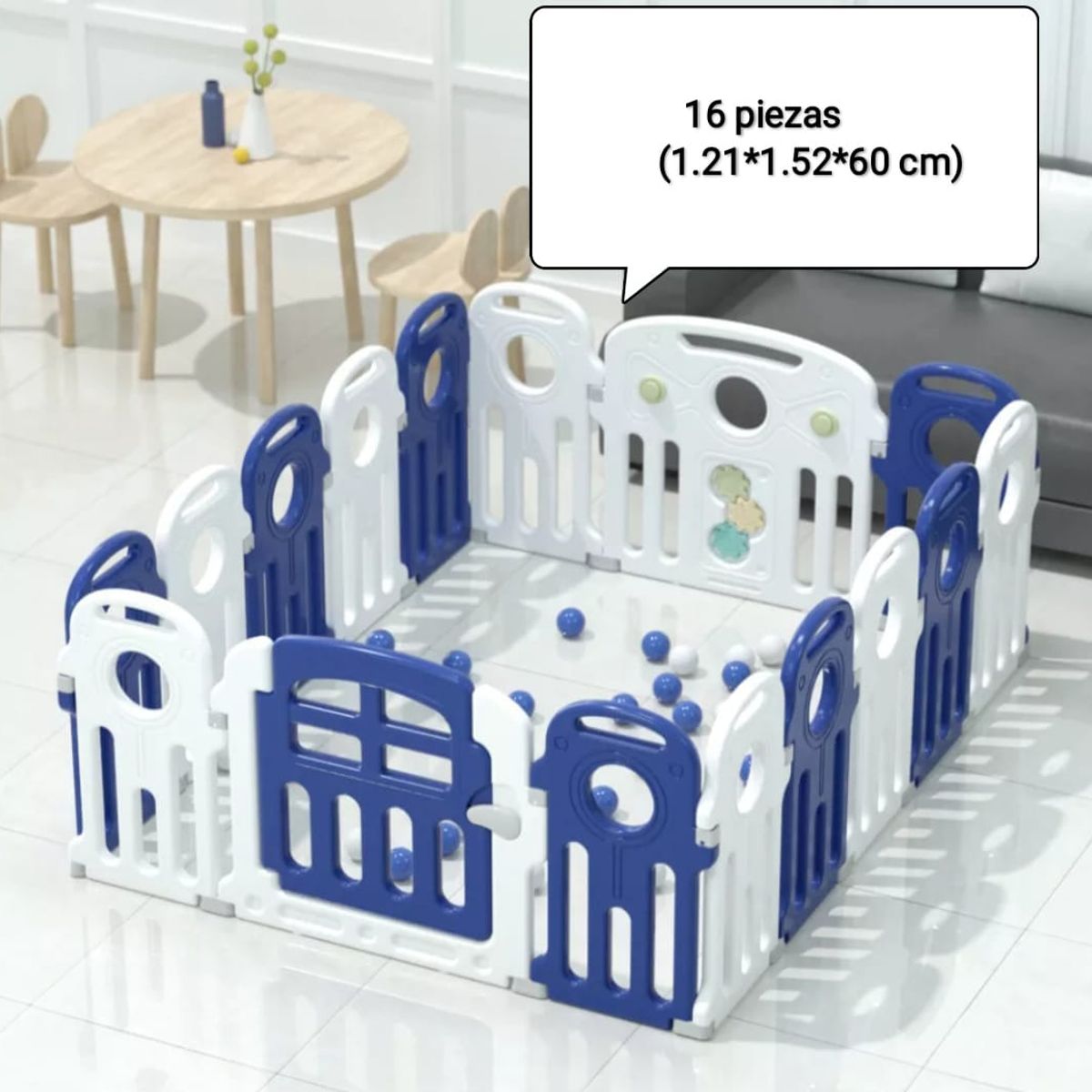 GENERICO - Corral Bebé Azul 16 Piezas + tapete