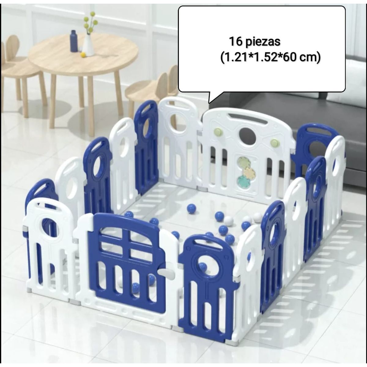 GENERICO - Corral Bebé Azul 16 Piezas + tapete