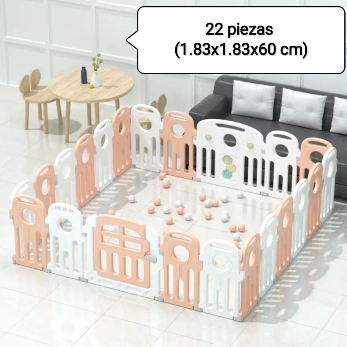 GENERICO - Corral Bebé Rosa 22 Piezas + tapete