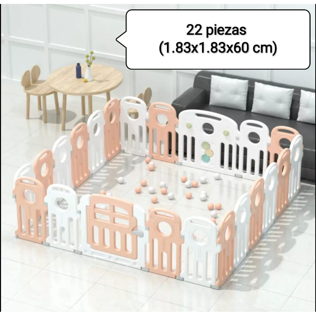 GENERICO - Corral Bebé Rosa 22 Piezas + tapete