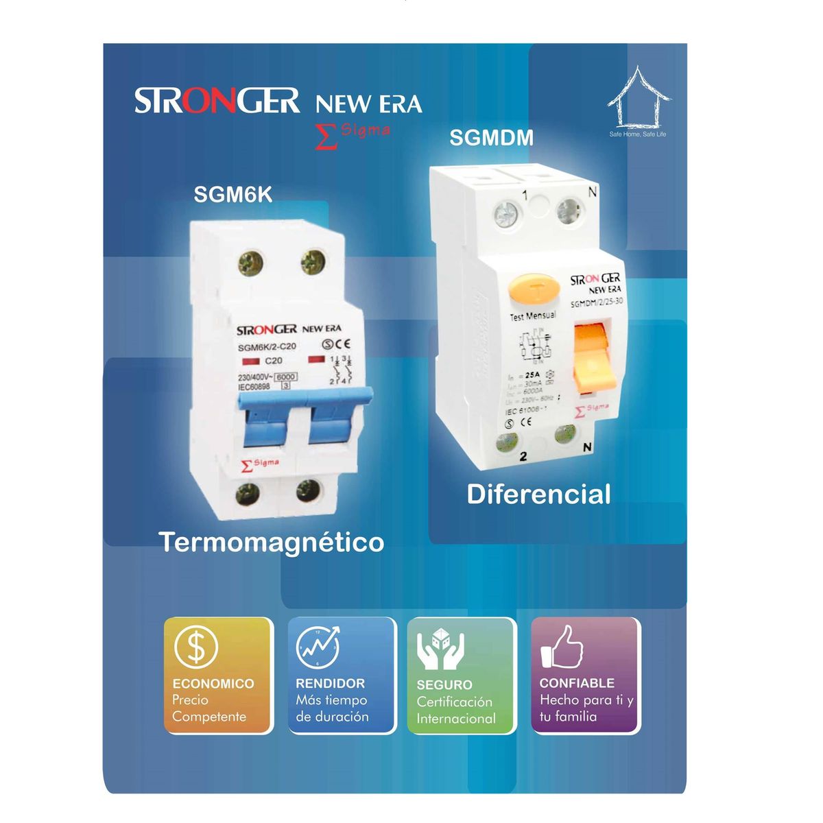 STRONG - LLAVE INTERRUPTOR TERMOMAGNÉTICO 2X63AMP STRONGER NEW ERA