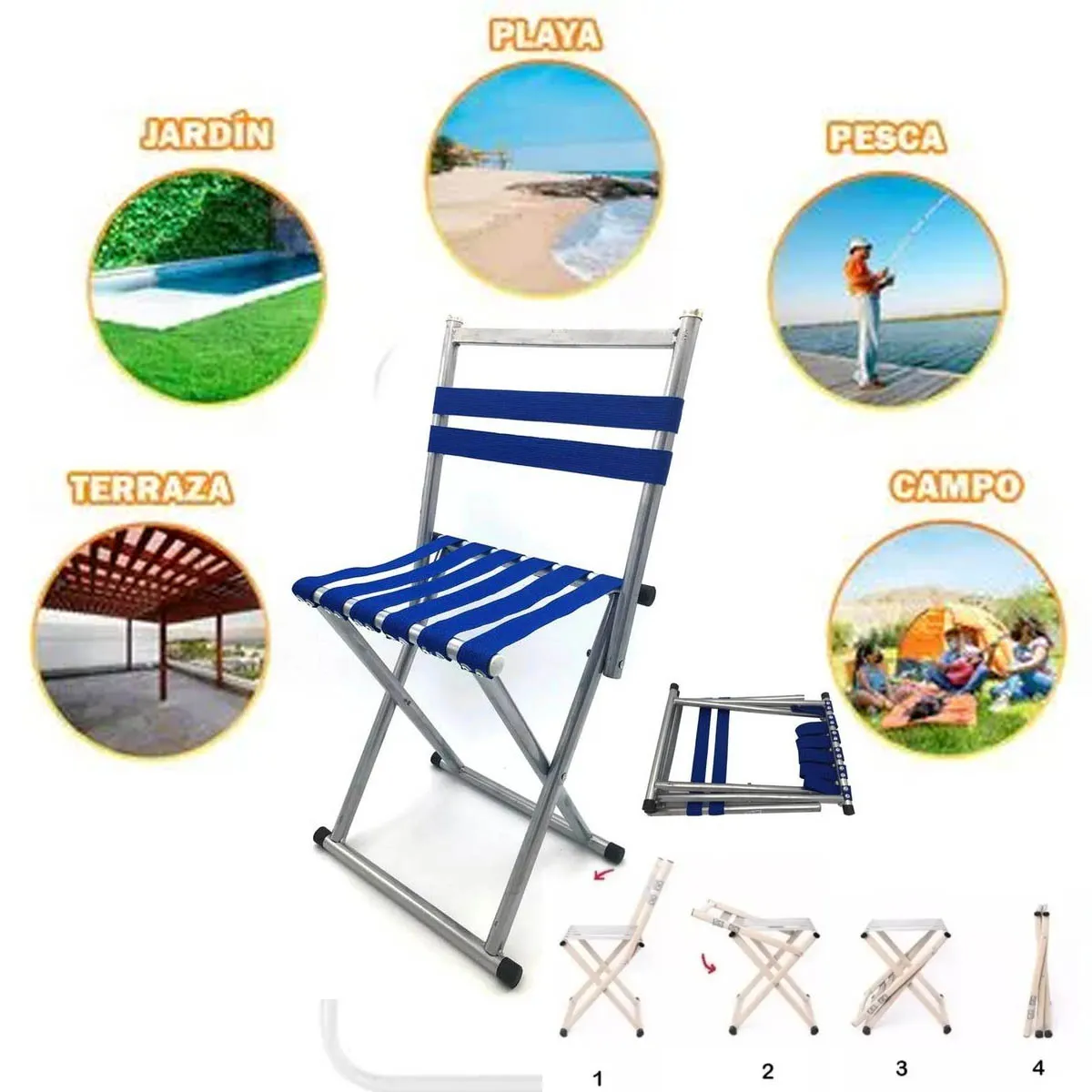 GENERICO - pack 2 Silla taburete Plegable 2 en 1 portatil para playa piscina camping