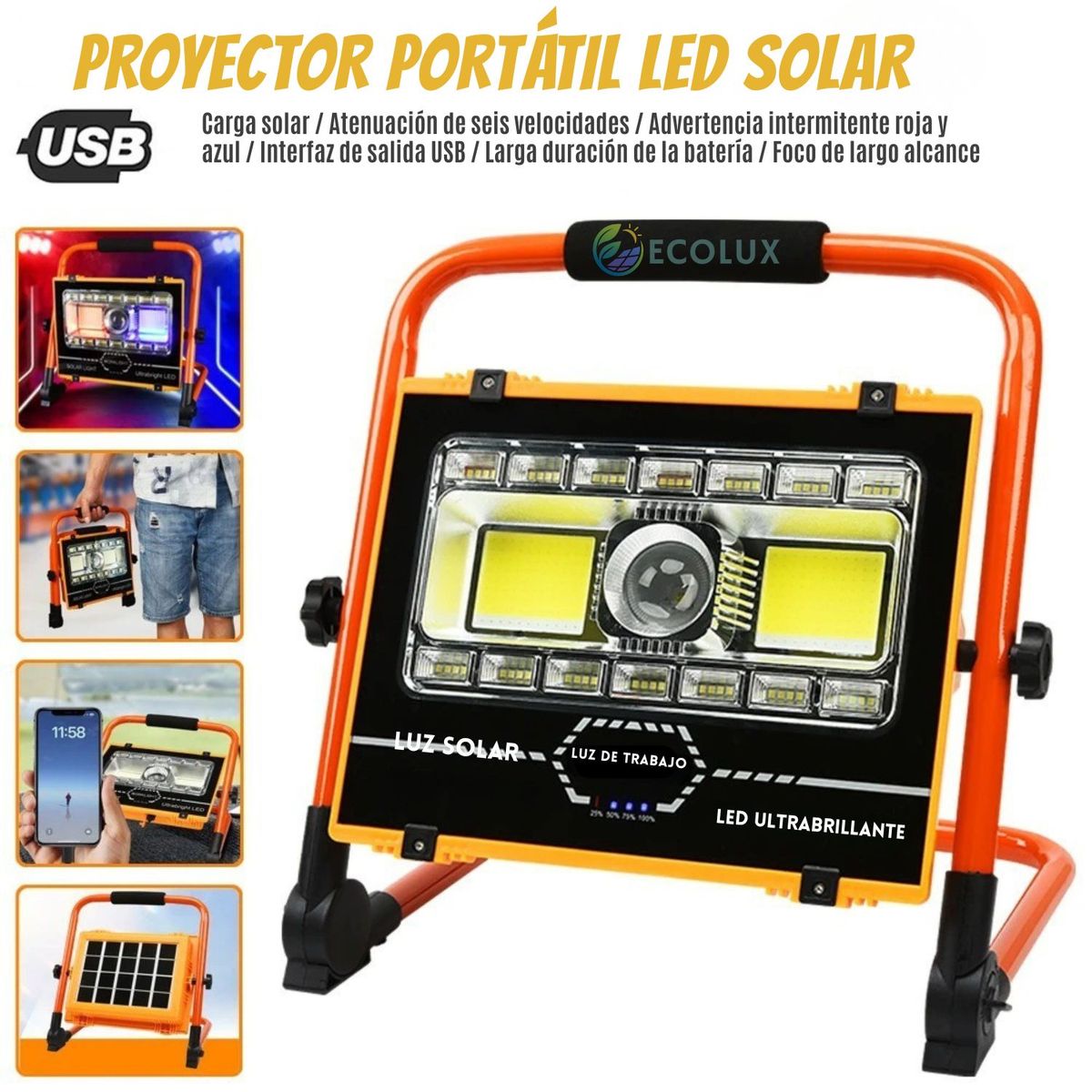 OEM - Lampara portátil recargable con panel solar
