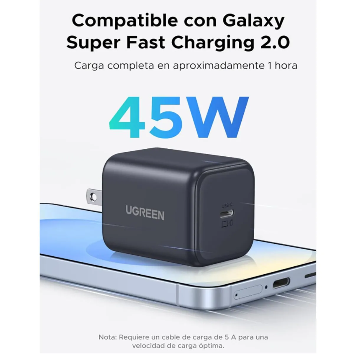 UGREEN - Cargador UGREEN 45W USB-C GaN PD 3.0 iPhone 17, iPad, Galaxy