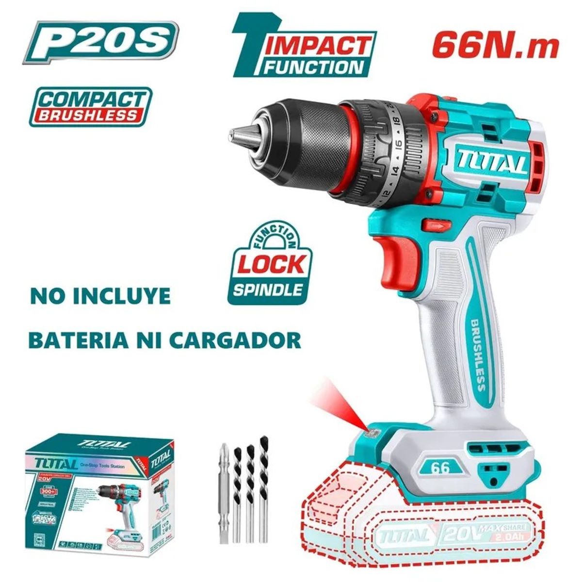 TOTAL TOOLS - Taladro Percutor 66nm Brushless Chuck Metálico Total TIDLI206681