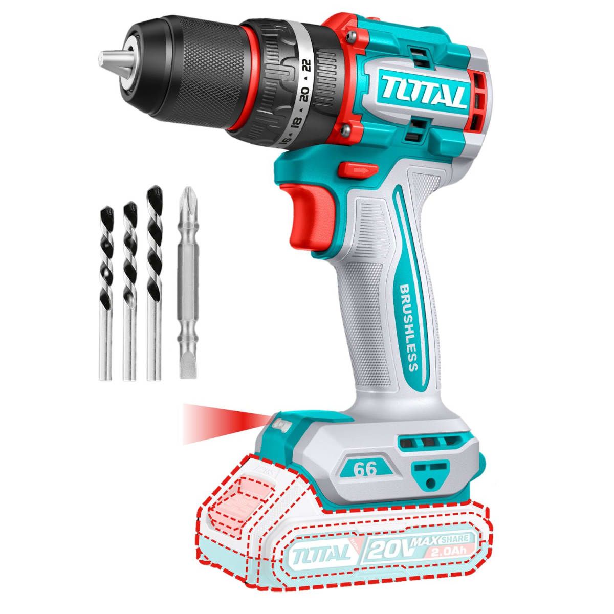 TOTAL TOOLS - Taladro Percutor 66nm Brushless Chuck Metálico Total TIDLI206681