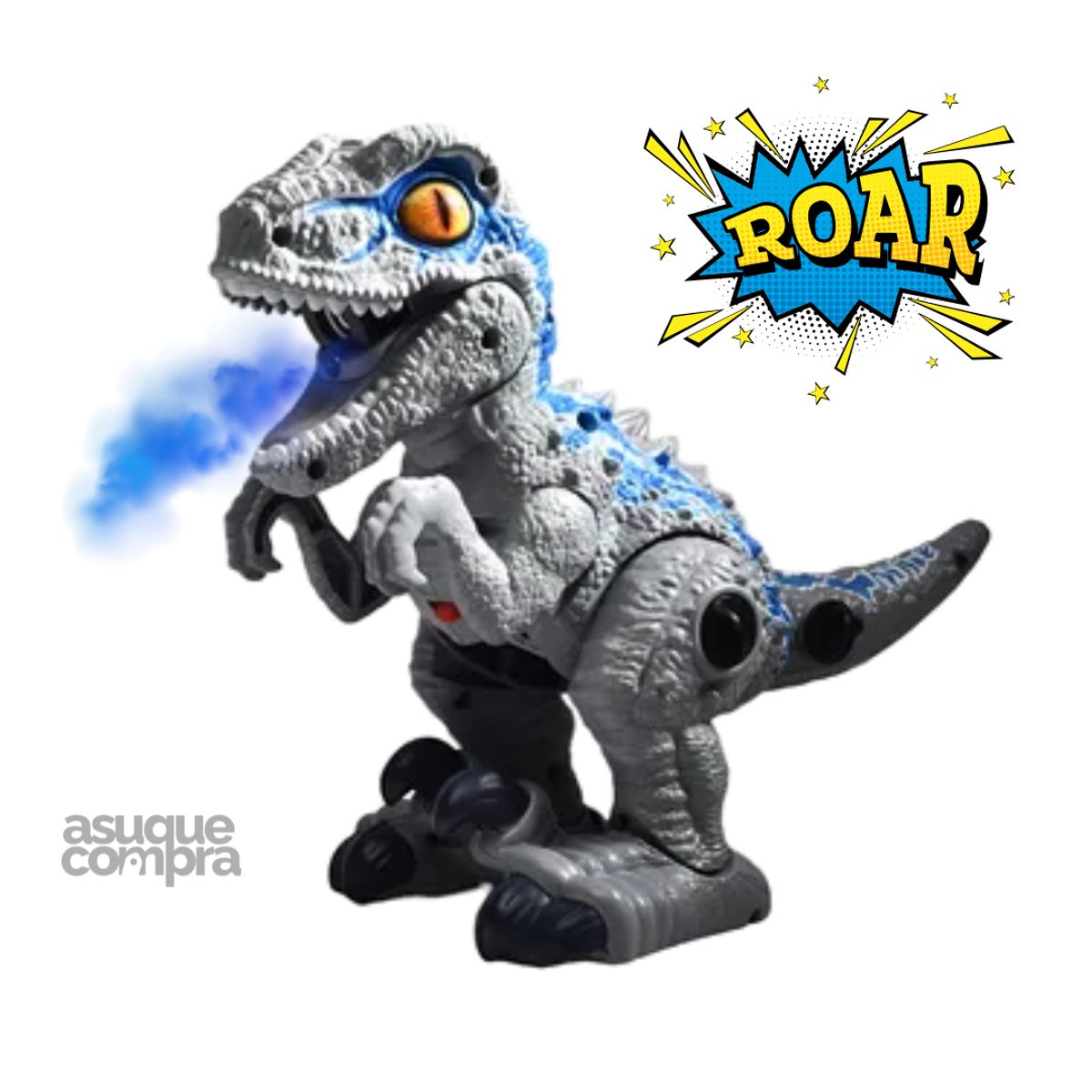 GENERICO - Dinosaurio Armable Azul Bota Humo con Sonido