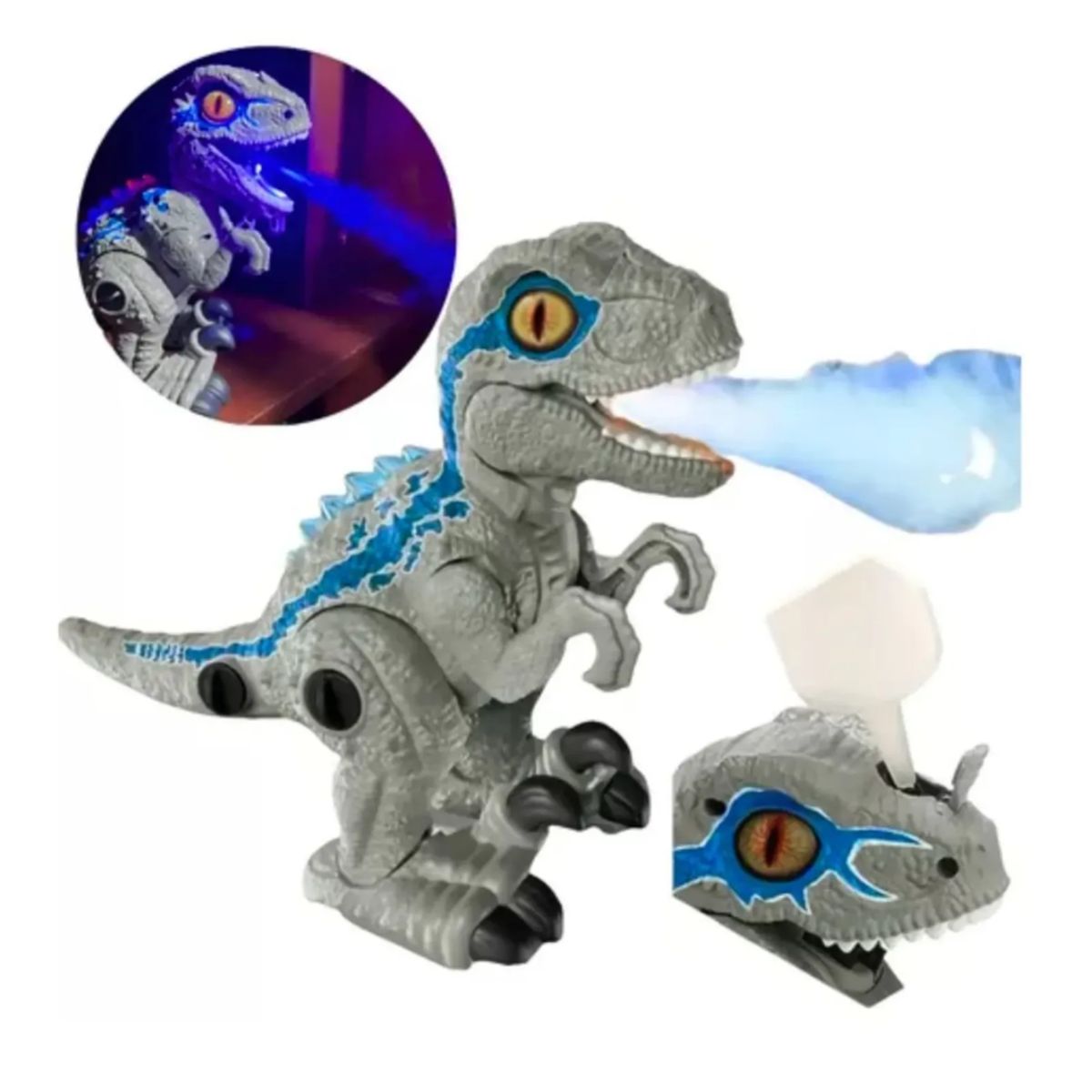 GENERICO - Dinosaurio Armable Azul Bota Humo con Sonido