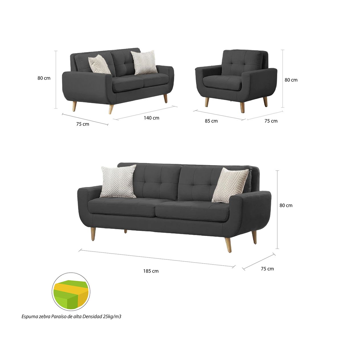 AMBIHOME - Juego de sala 3-2-1 Kiva