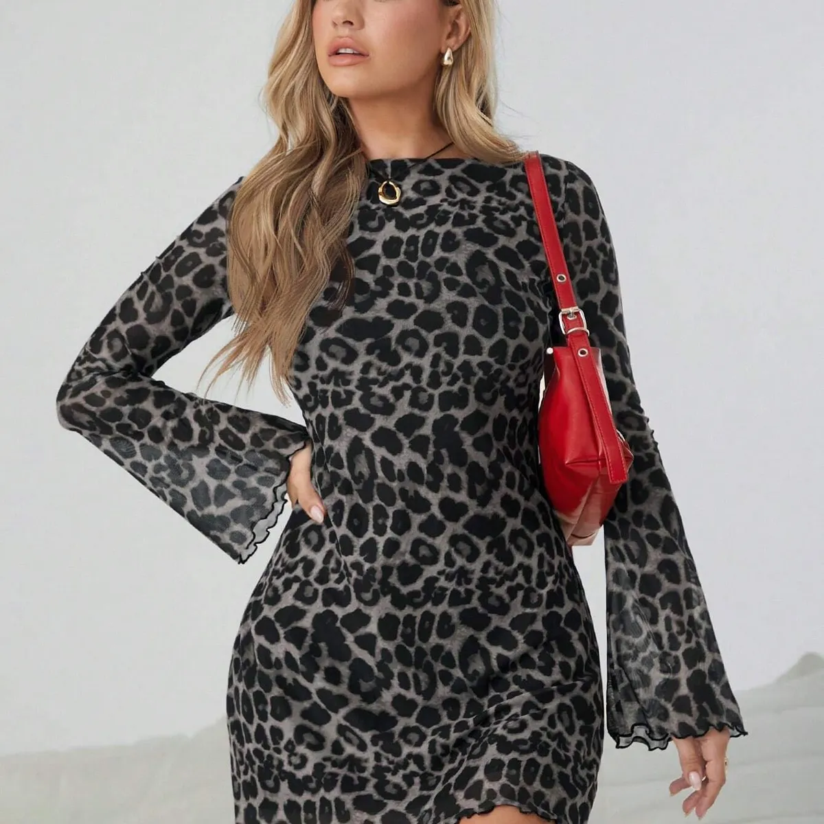 GENERICO - Vestido Lolitas Animal Print de Manga Larga casual