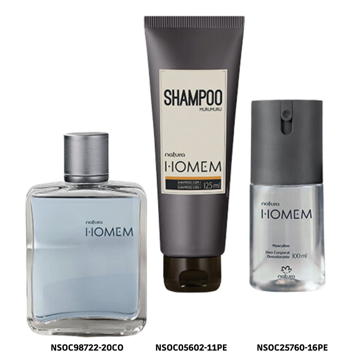 NATURA - Set de Hombre Homem Clásico Rutina Eau de Toilette, Desodorante y 1 Shampoo 2 en 1