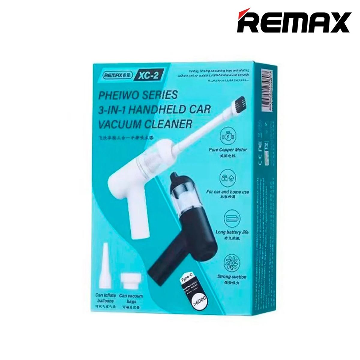 REMAX - Aspiradora De Mano Para Auto Portátil 3 en 1 Remax XC-2 Blanco