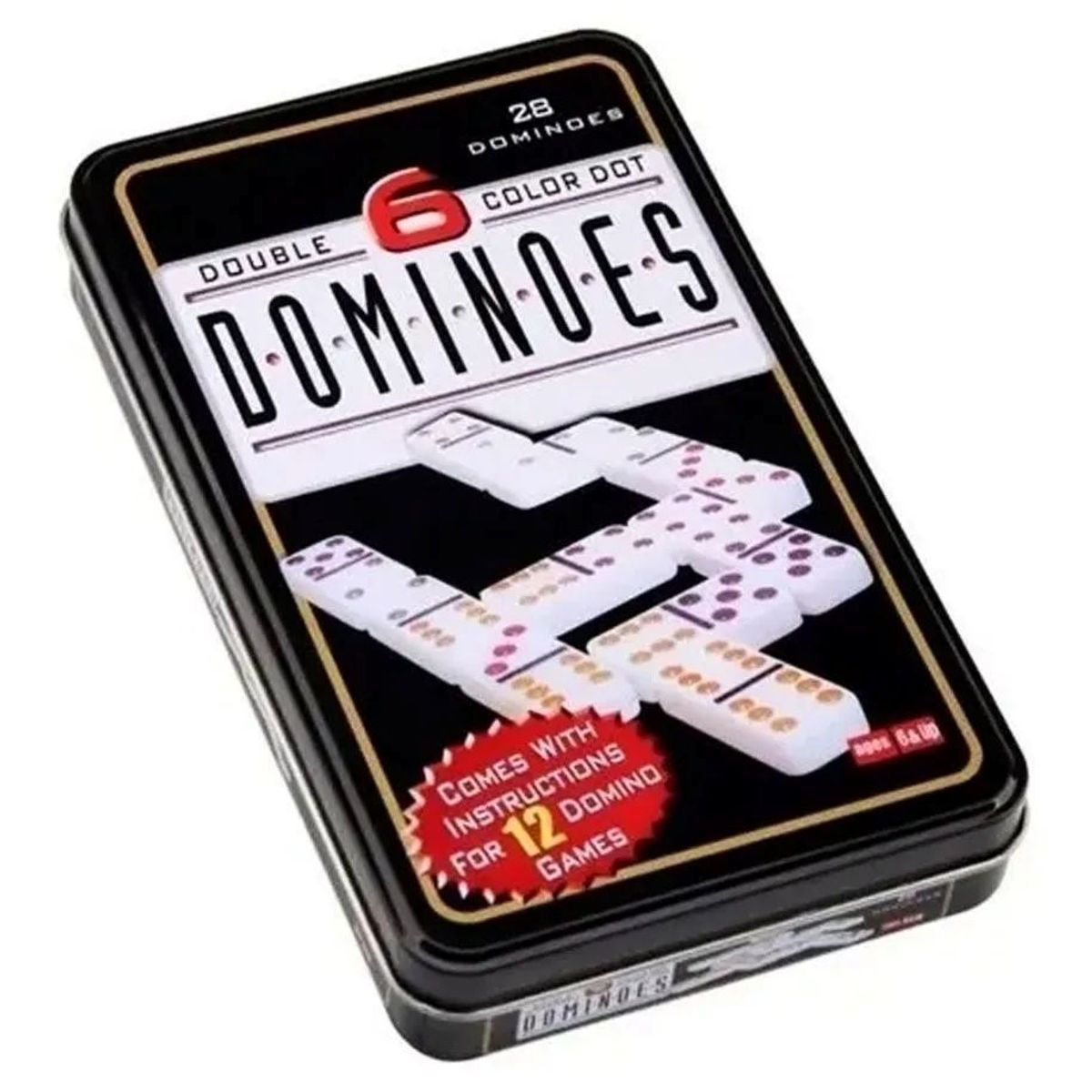 GENERICO - Dominó Doble 6 de Lujo con Puntos de Colores Caja Metálica