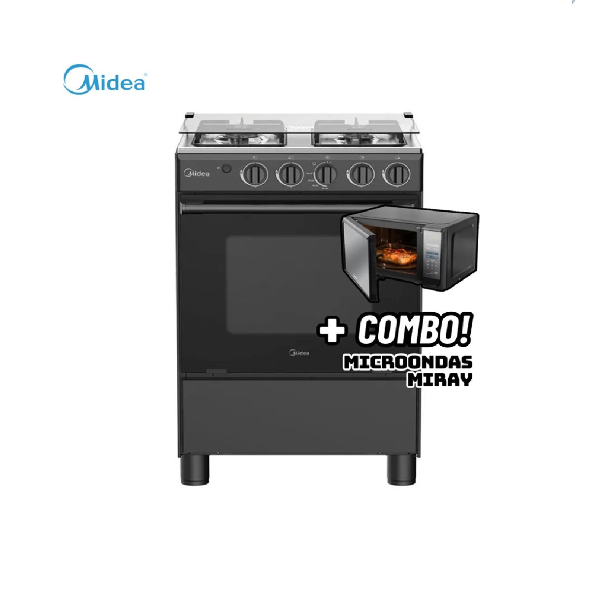 MIDEA - COCINA DE PIE MIDEA A GAS 4 HORNILLAS NEGRO - MGS24FS2LFABBC-PE + MICROONDAS MIRAY HMM-20N
