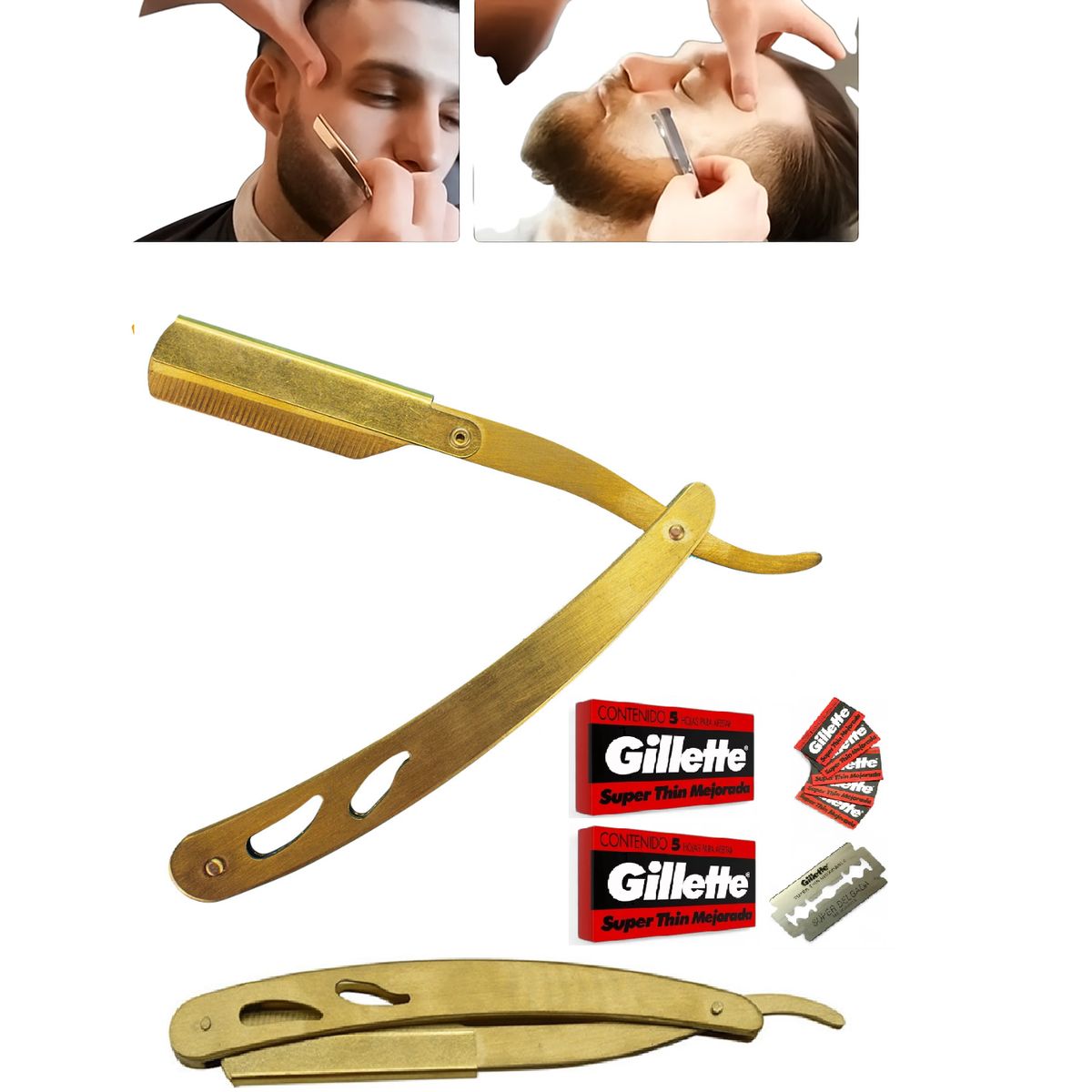 PREMIUM - Navaja De Afeitar 3 Cuerpos Acero Inox + Repuestos Gillette