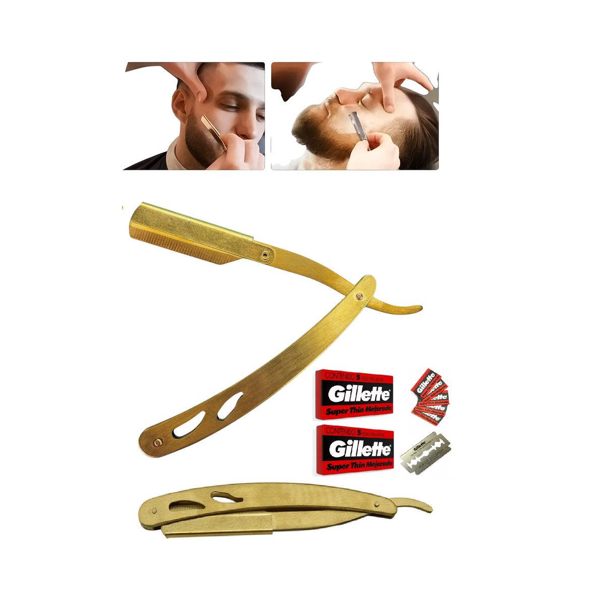 PREMIUM - Navaja De Afeitar 3 Cuerpos Acero Inox + Repuestos Gillette