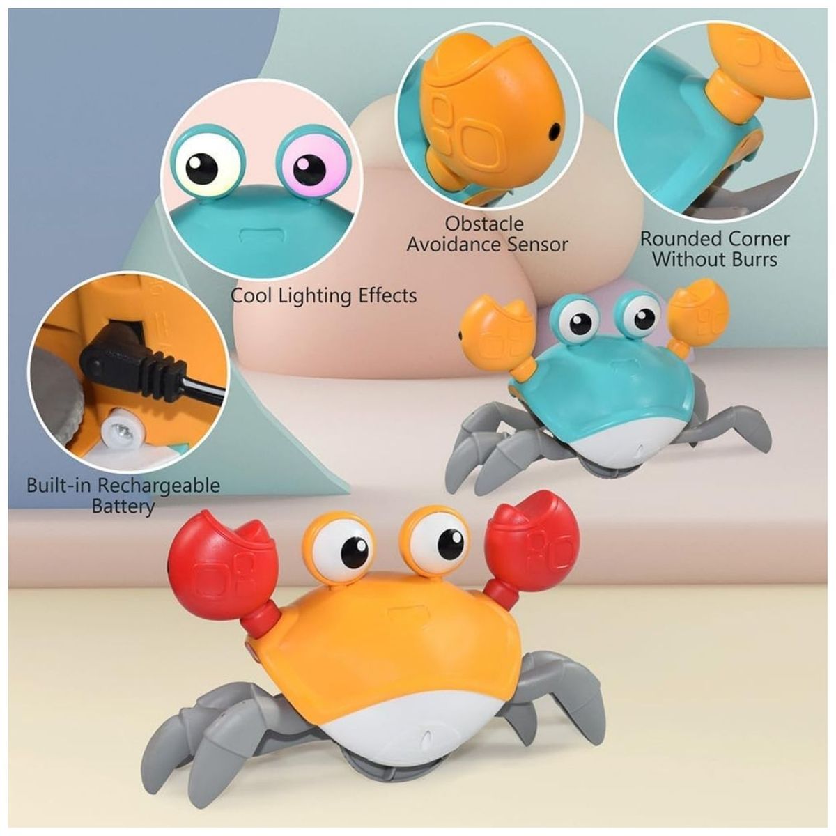 GENERICO - Cangrejo Sensorial Interactivo con Luces LED y Batería Recargable para Bebé