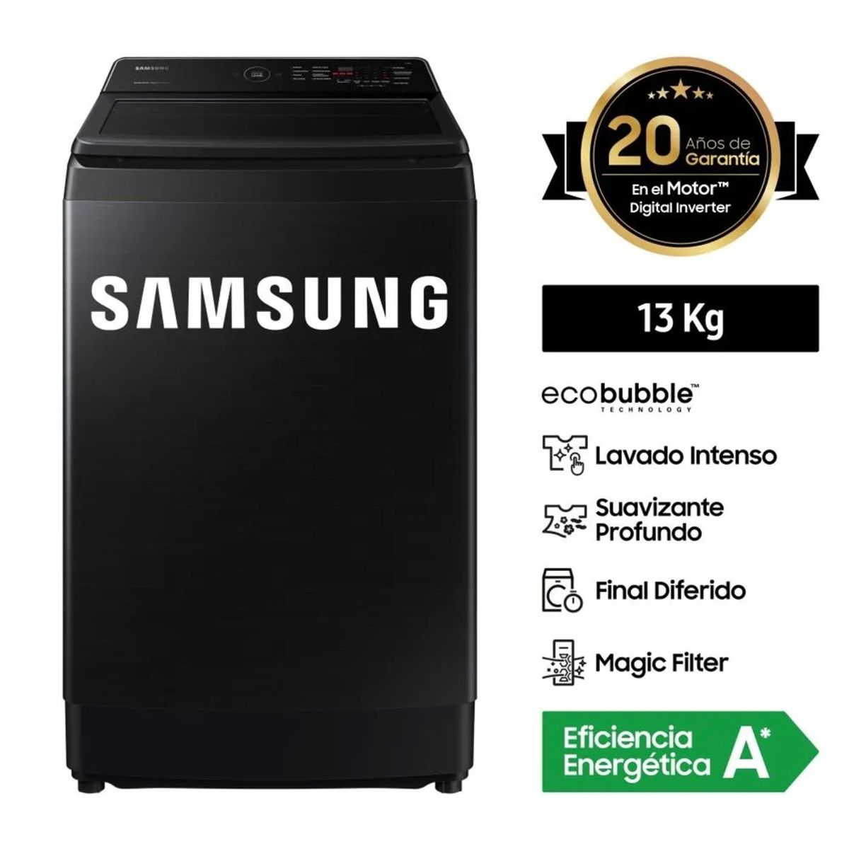 SAMSUNG - Lavadora SAMSUNG EcoBubble 13KG Negra WA13CG5441BVPE