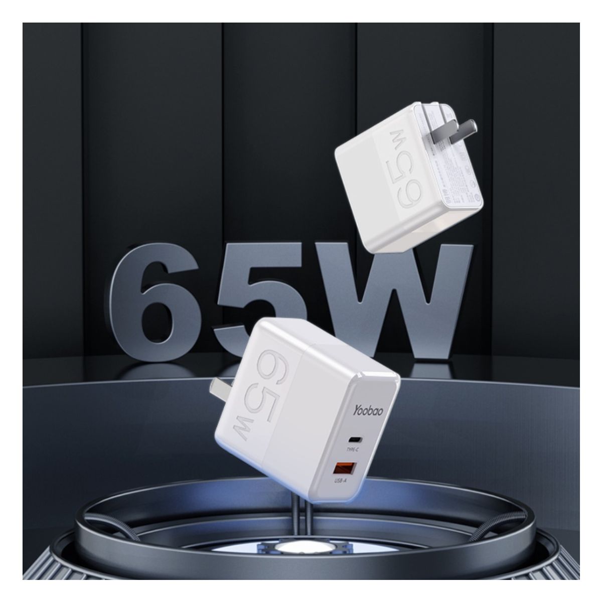 KUMI - Cargador De Pared 65W Yoobao RY-U65 Con Conector USB Tipo-A y Tipo-C