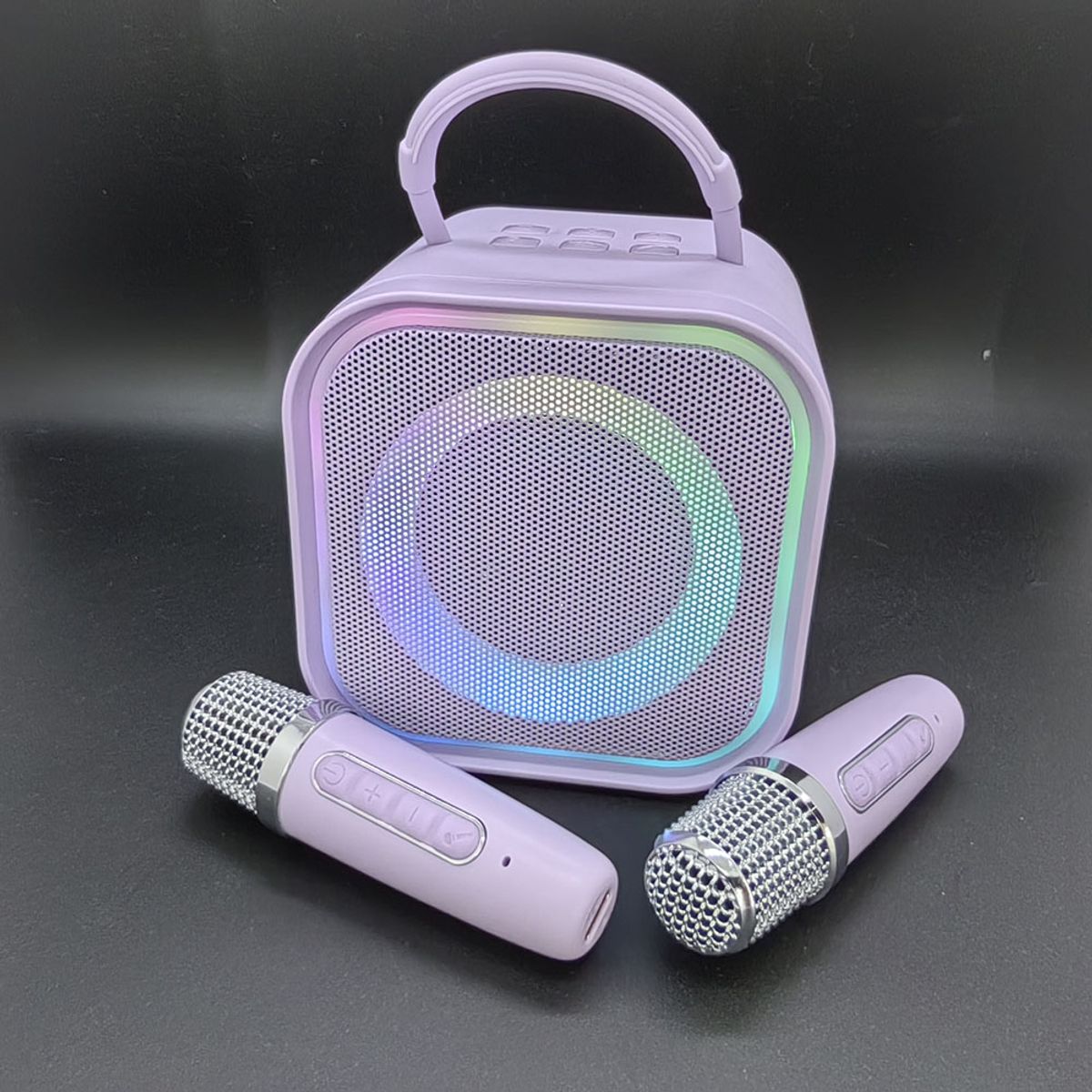 GENERICO - PARLANTE KARAOKE PARA NIÑOS +2 MICROFONOS, RADIO FM , USB. LUZ RGB,MODELO 2025