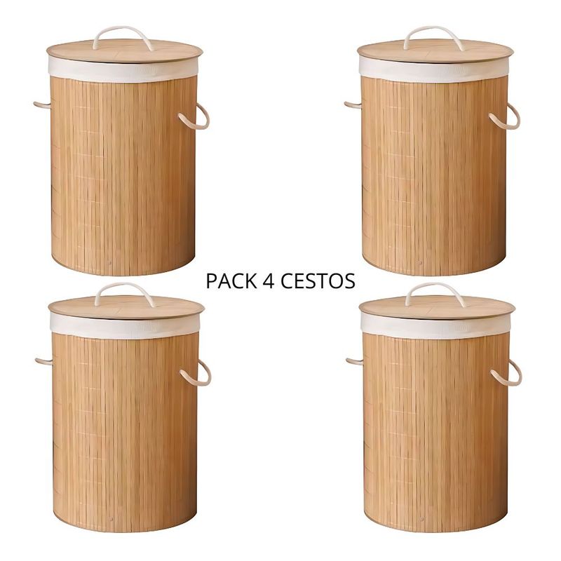GENERICO - 4 CESTA TACHO ROPA SUCIA ORGANIZADOR MULTIUSOS DE BAMBÚ