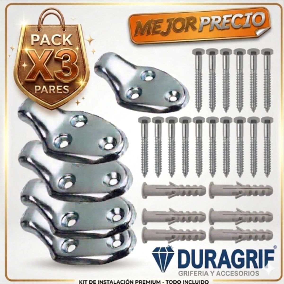 DURAGRIF - KIT UÑAS ZINCADAS PARA LAVATORIO PACK X 3 KITS