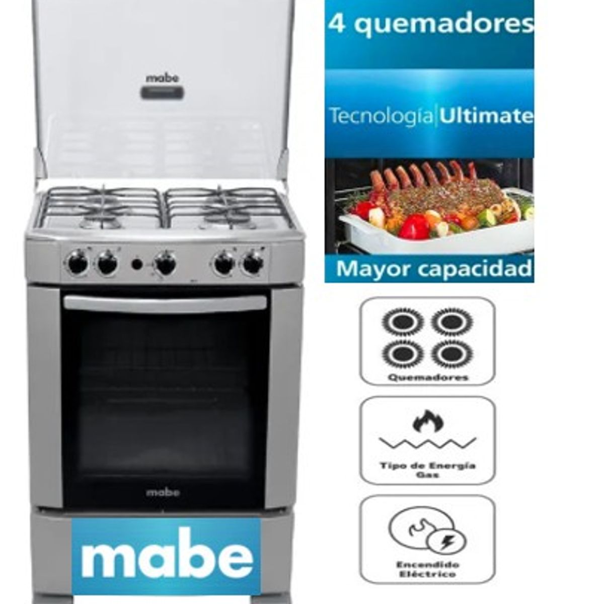 MABE - Cocina a Gas Mabe CMP6012AG0 de Pie  4 Quemadores Grafito