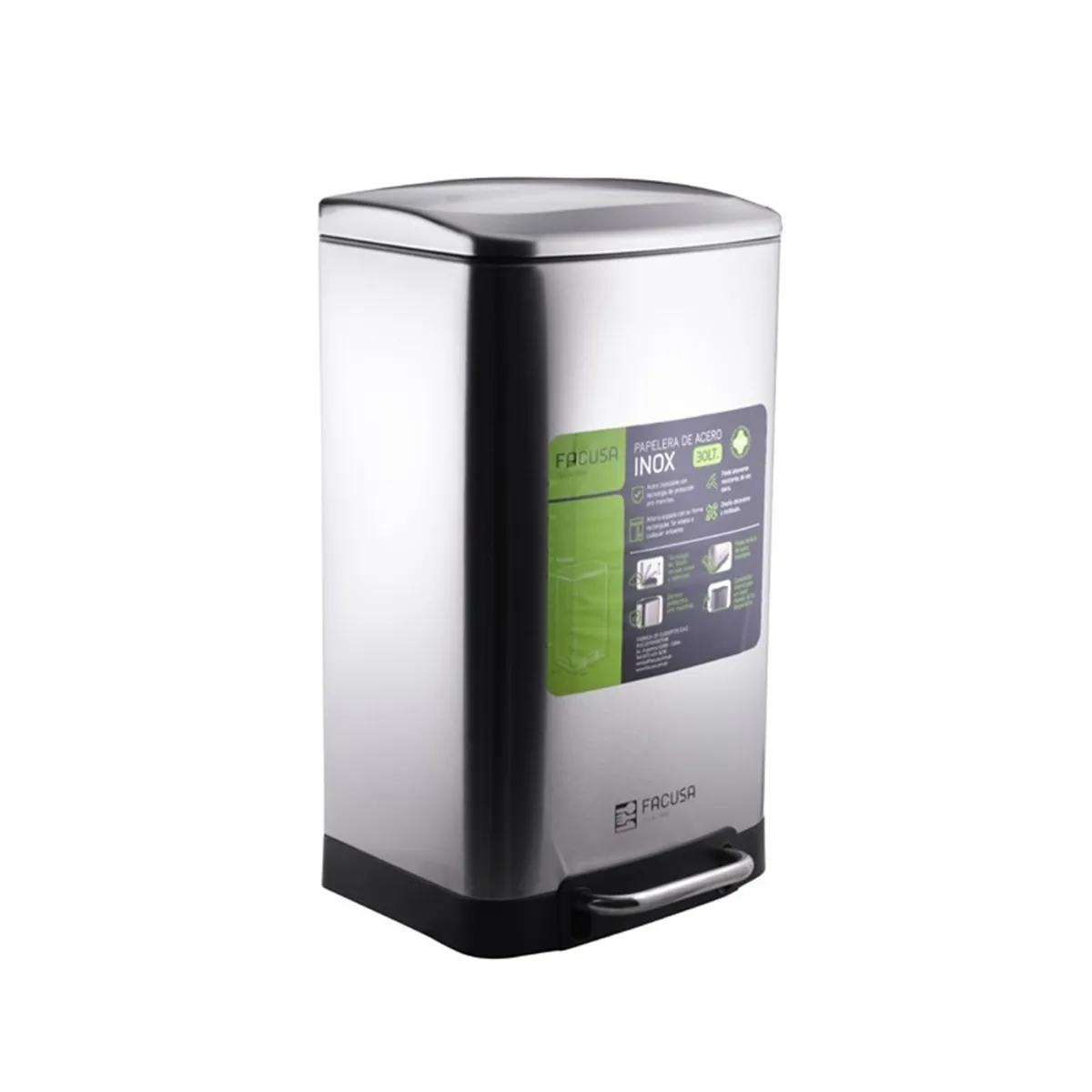 GENERICO - PAPELERA FACUSA 30LT INOX C/PEDAL (34x30.5x61.5cm)