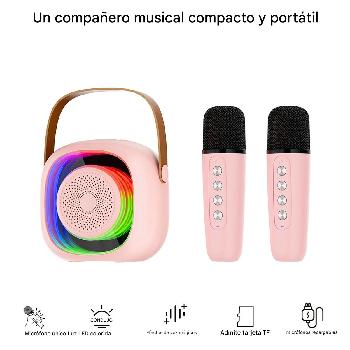 GENERICO - Parlante, altavoz karaoke  para NIÑOS +2 MICROFONOS, RADIO FM , USB. LUZ RGB,MODELO 2025
