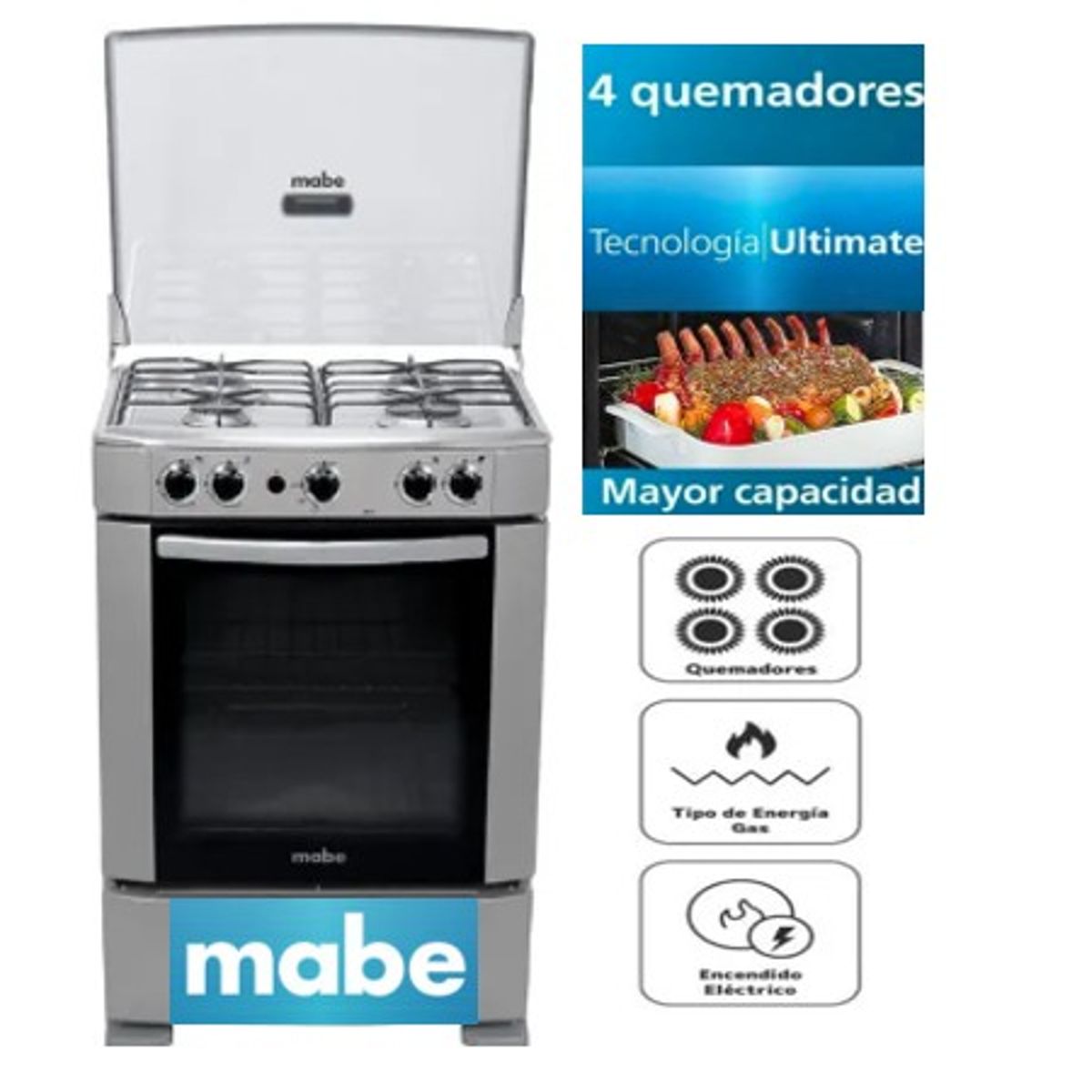 MABE - Cocina Mabe CMP6012AG0 a Gas de Pie 60 cm 4 Quemadores Silver
