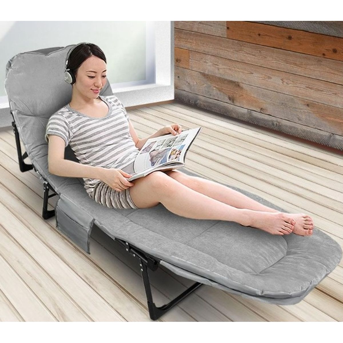 GENERICO - CAMA CAMILLA PLEGABLE CAMPING PLAYA TERRAZA PORTÁTIL RECLINABLE 6 NIVELES