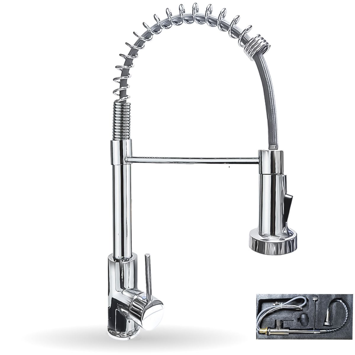 GENERICO - GRIFO CAÑO PARA COCINA MONOCOMANDO MEZCLADORA RESORTE MUEBLE CROMADO CON BOLLA