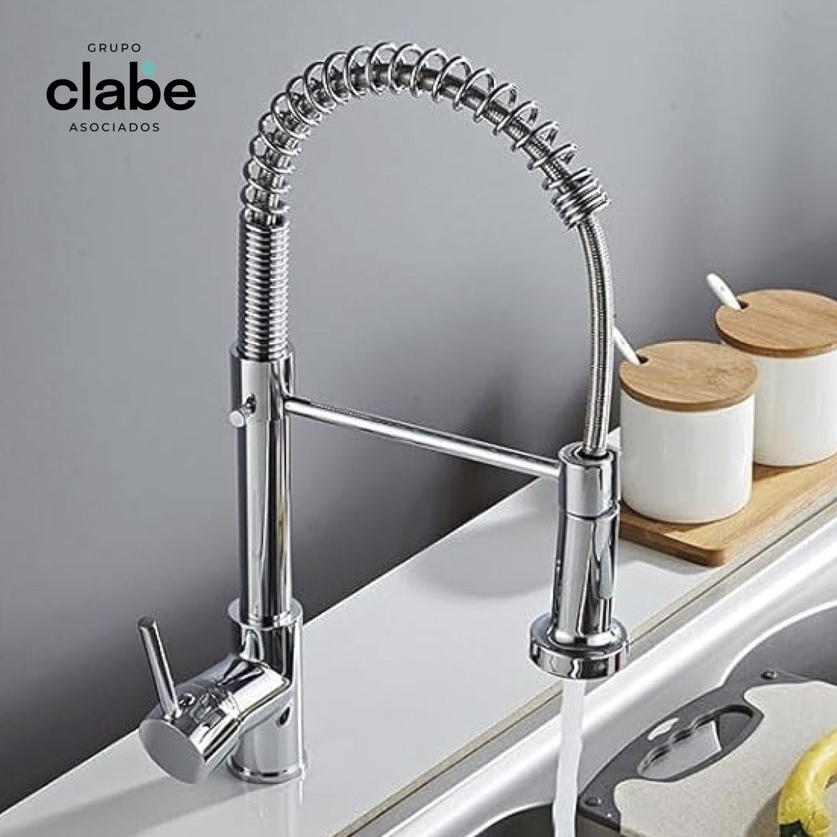 GENERICO - GRIFO CAÑO PARA COCINA MONOCOMANDO MEZCLADORA RESORTE MUEBLE CROMADO CON BOLLA