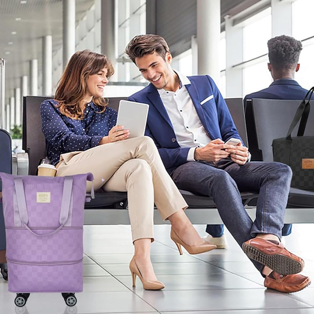 GENERICO - BOLSA DE EQUIPAJE EXPANDIBLE IMPERMEABLE PLEGABLE DE VIAJE CON RUEDAS 3 NIVELES MORADO