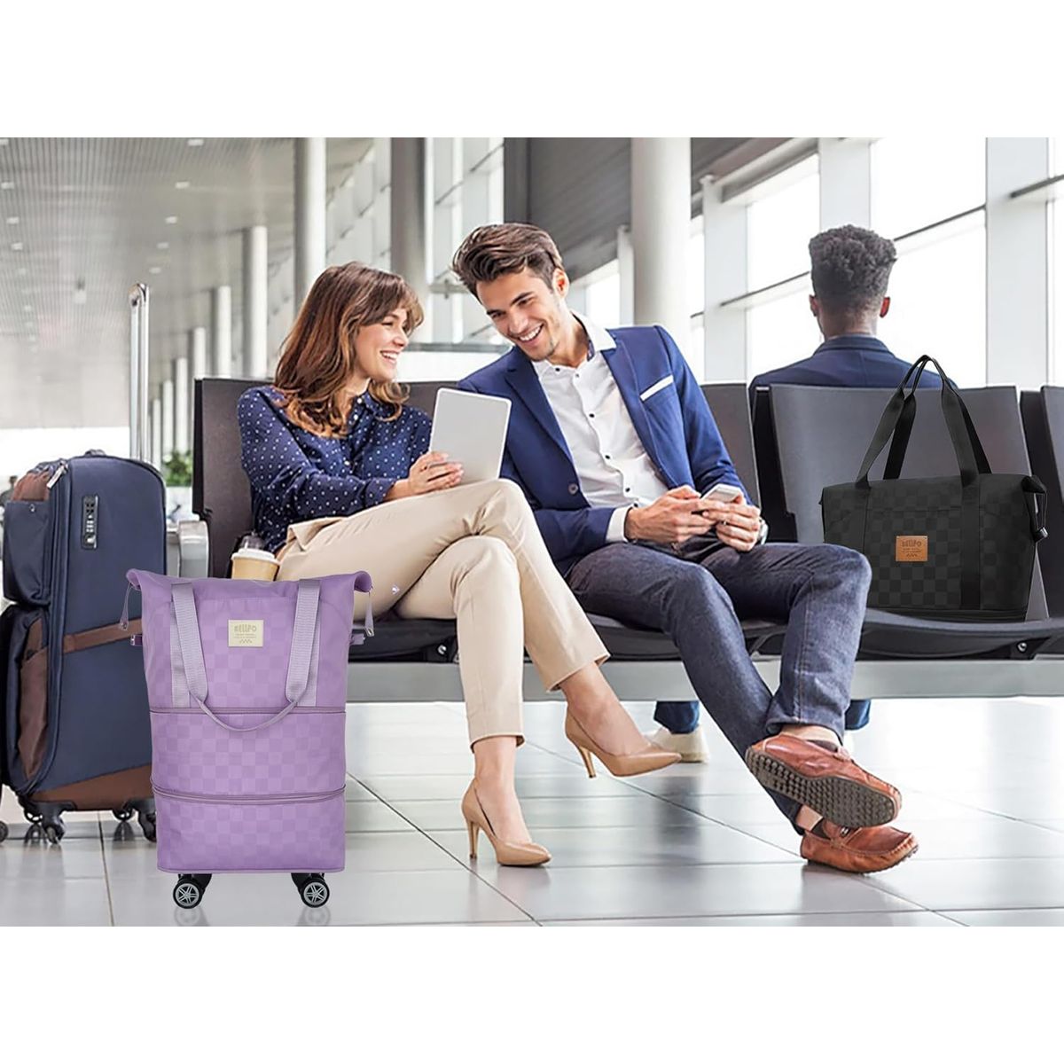 GENERICO - BOLSA DE EQUIPAJE EXPANDIBLE IMPERMEABLE PLEGABLE DE VIAJE CON RUEDAS 3 NIVELES MORADO