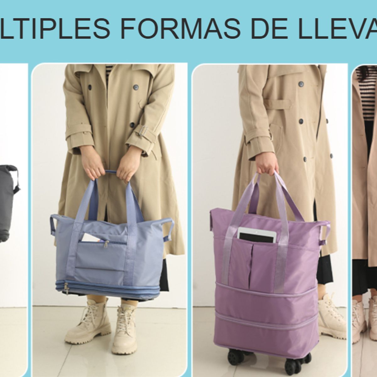GENERICO - BOLSA DE EQUIPAJE EXPANDIBLE IMPERMEABLE PLEGABLE DE VIAJE CON RUEDAS 3 NIVELES MORADO